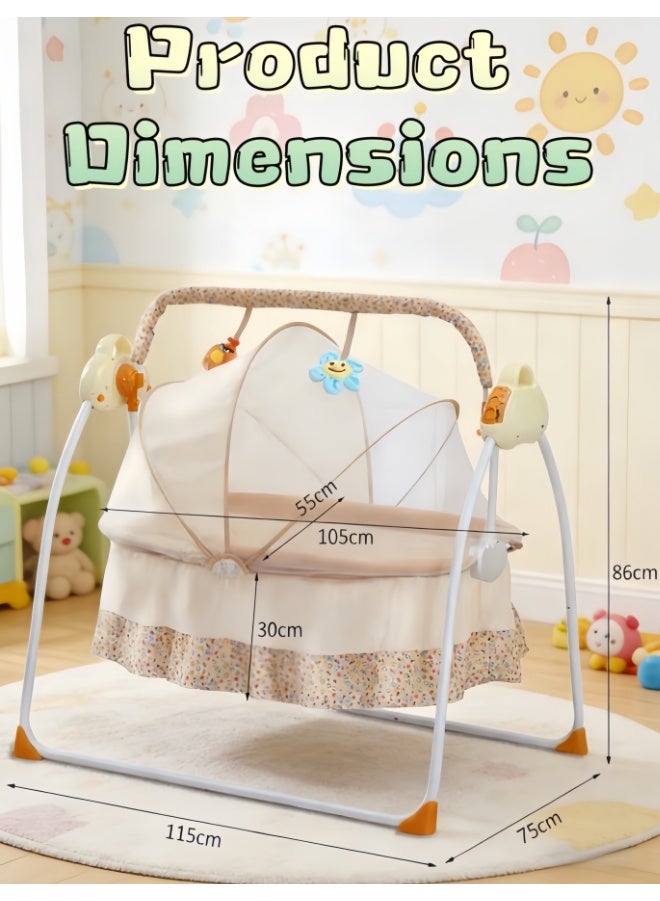 Premium Automatic Electric Baby Swing Cradle with Multipurpose Tray Adjustable Speed, Music Baby Rocker with Net, Safety Belt Toys, Whisper Quiet Technology (Khaki) - Image 3